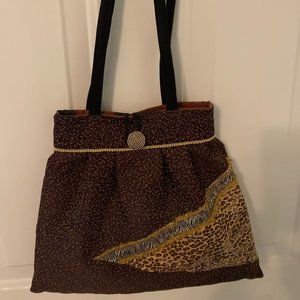 RARE Potuschka Boho Fabric Animal Print Pieced Purse - One of a Kind